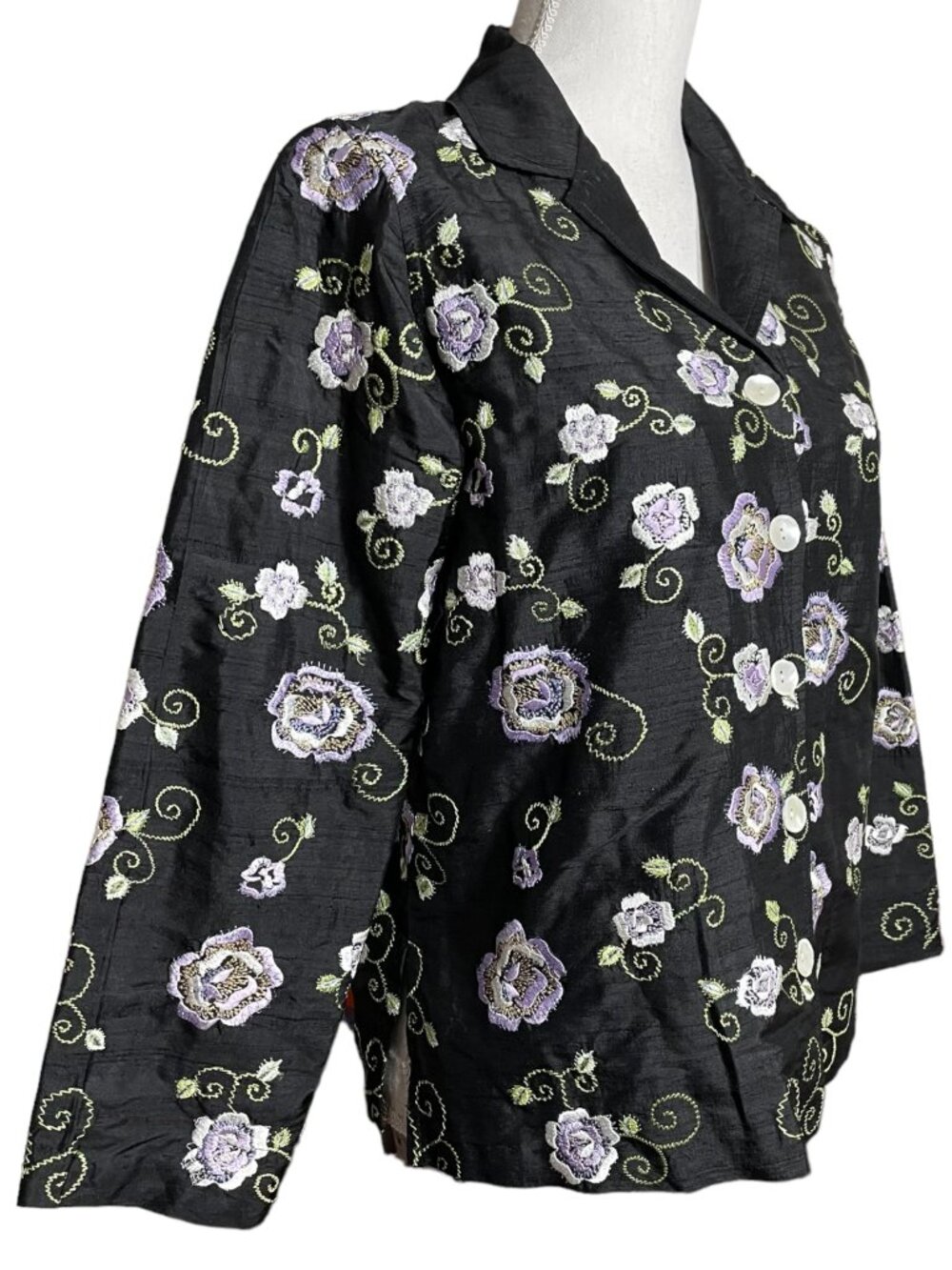 Laura Ashley Silk Embroidered Floral Jacket VTG PS Petite S Blouse Purple